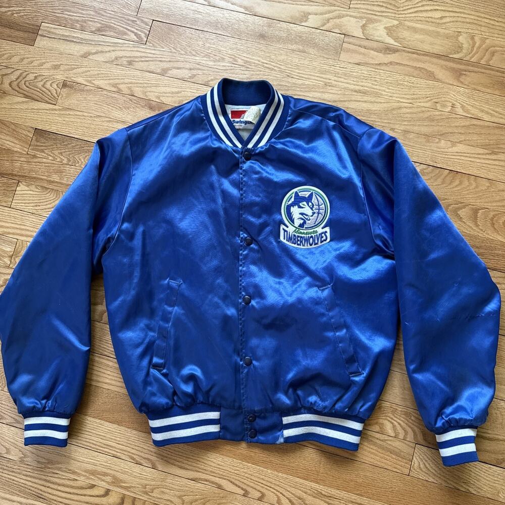 Vintage Minnesota Timberwolves Jacket Mens L Blue NBA Basketball Swingster 80s